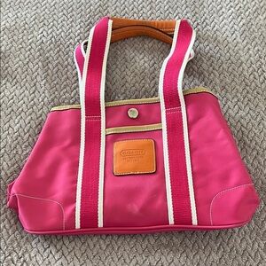 Coach Vintage Hampton Pink and White Tote Bag Purse EUC